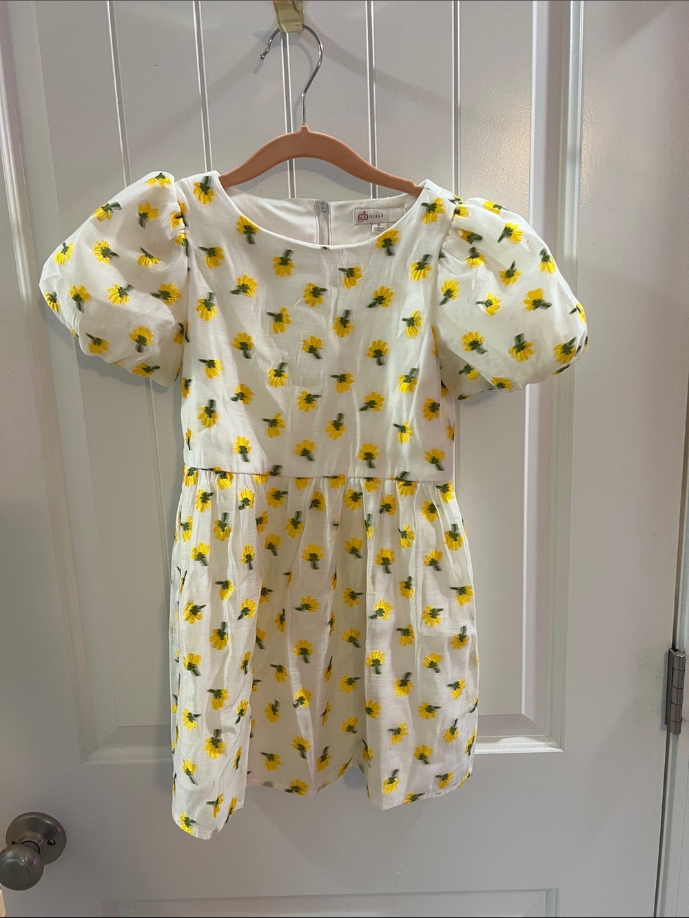 GB girls White Dress with Yellow Floral Print